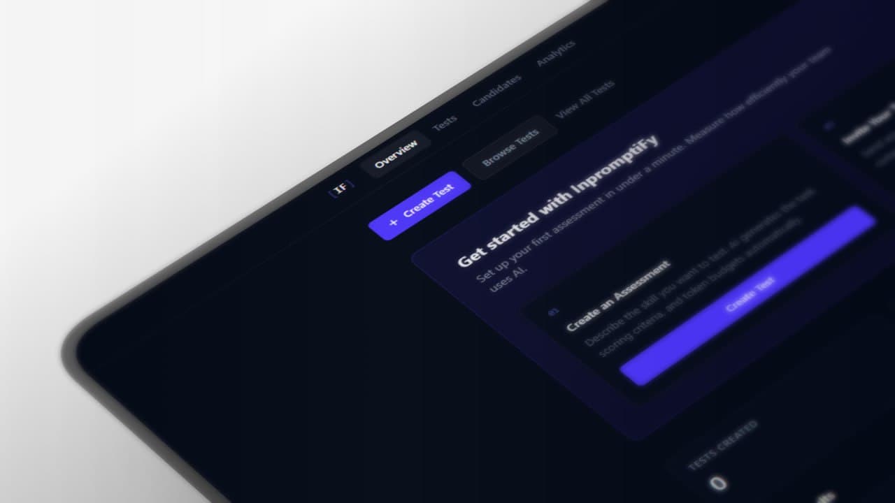 InpromptiFy dashboard overview with test management and analytics